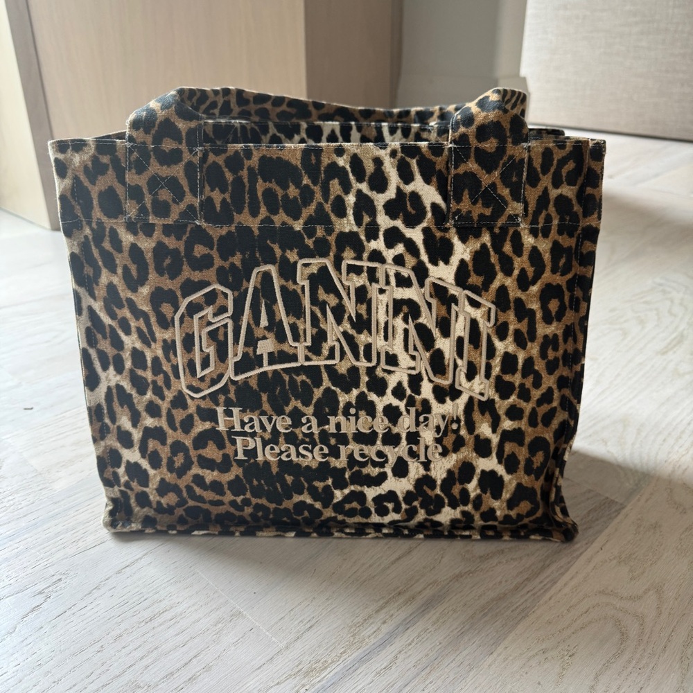Ganni Leopard Print canvas Tote Bag